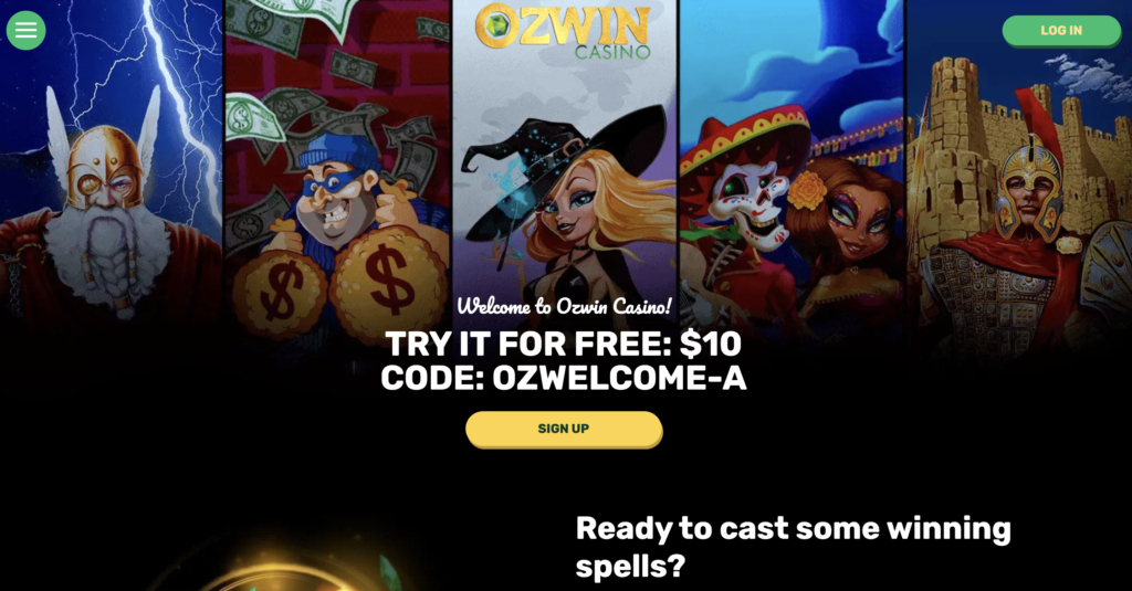 Ozwin Casino homepage