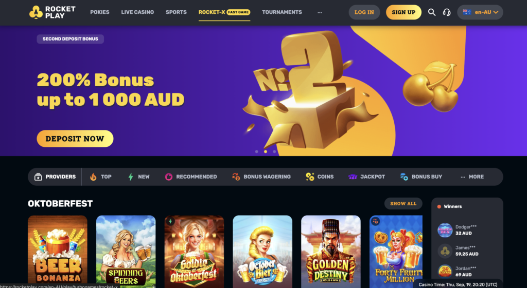 RocketPlay Casino homepage 